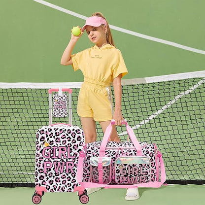 Kid's Luggage Set 3 Piece Suitcase Set 16" Hardside Luggage with Spinner Wheels Girls Carry on Toddler Travel Rolling Suitcase with Duffle Bag Neck Pillow Airline Approved