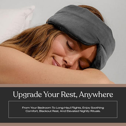 Lunya Weighted Silk Sleep Mask – Mulberry Silk Eye Cover with Cooling Glass Beads, Noise-Reducing Fit, Washable Fabric, and Travel Pouch – Sleeping Mask for Men and Women - Meditative Grey – Large