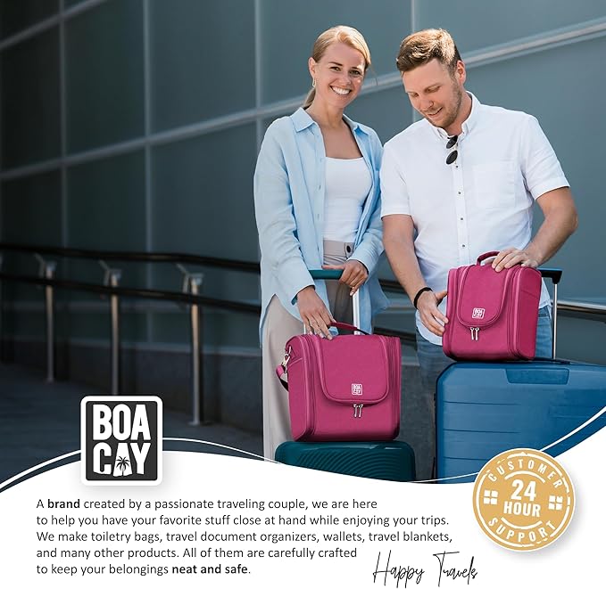 BOACAY Hanging Travel Toiletry Bag for Women and Men, Makeup Bag, Bathroom & Shower Organizer Kit for Accessories, Cosmetics, Travel Essentials