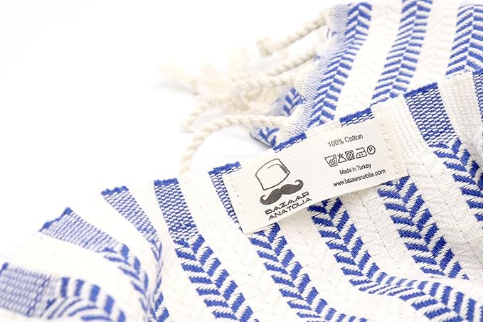 Bazaar Anatolia Turkish Beach Towel – 100% Cotton, Quick Dry, Sand Free Striped Towel for Bathroom and Camping – Oversized 71x39 Inches – Arpa Dark Blue