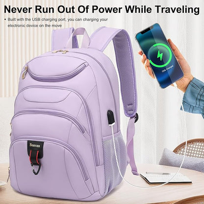Boavan Laptop Backpack for women, 15.6inch Laptop Bag with USB Port, Waterproof Travel Work Backpack Purse, Anti-Theft Teacher Nurse Doctor Casual Bookbags Office Business backpack，Purple