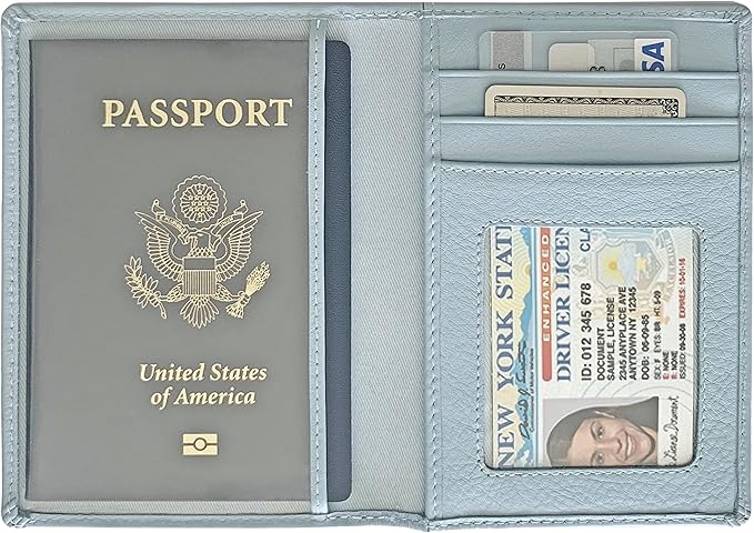 Personalized Monogrammed Chambray Leather RFID Passport Wallet and Luggage Tag
