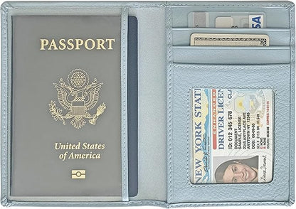 Personalized Monogrammed Chambray Leather RFID Passport Wallet and Luggage Tag