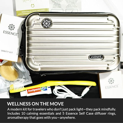 Essence Travel Amenity Kit - Compact Wellness Organizer with 5 Nasal Diffusers + 9 Traveler Comfort Essentials for Flights, Hotels & Adventures - Wearable Aromatherapy Self-Care On the Go