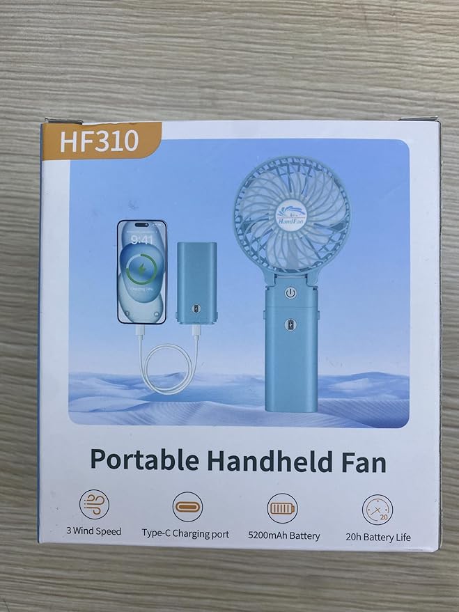 HandFan 5200mAh Handheld Fan Rechargeable, 20H Runtime Hand Fan, 3 Speeds Strong Airflow, Personal 180° Foldable Portable Fans for Travel/Summer/Concerts/Lash/Commute, Gifts for Women (Blue)