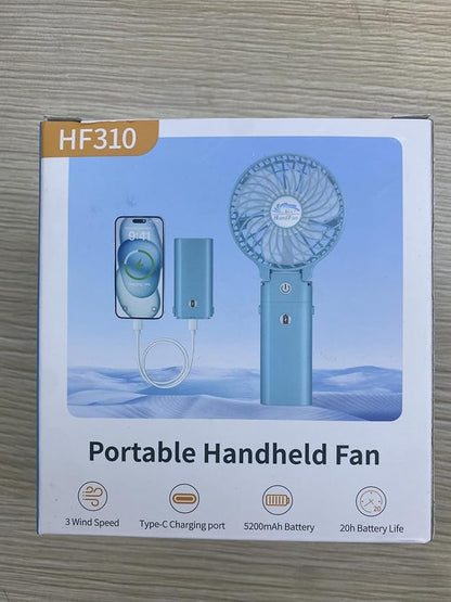 HandFan 5200mAh Handheld Fan Rechargeable, 20H Runtime Hand Fan, 3 Speeds Strong Airflow, Personal 180° Foldable Portable Fans for Travel/Summer/Concerts/Lash/Commute, Gifts for Women (Blue)