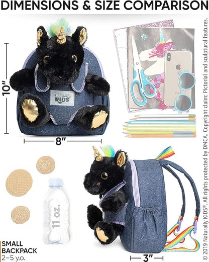 Naturally KIDS Black Unicorn, Gifts for 2 Year Old Girls, Gifts for 3 Year Old Girl, Toddler Unicorn Backpack