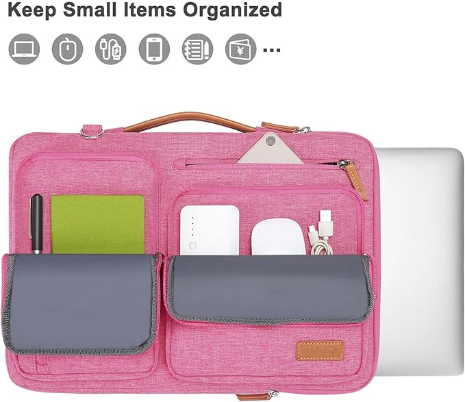 MOSISO 360 Protective Laptop Shoulder Bag,13-13.3 inch Computer Bag Compatible with MacBook, HP, Dell, Lenovo, Asus Notebook,Side Open Messenger Bag with 4 Zipper Pockets&Handle, Rose Red