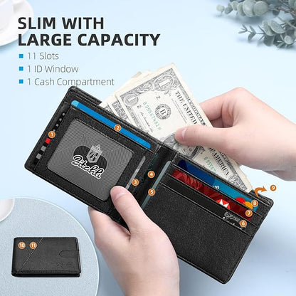 Zitahli Wallet for Men Slim 11 Credit Card Holder RFID Blocking Small Men's Wallet Bifold Minimalist Front Pocket With Mens Gifts Box