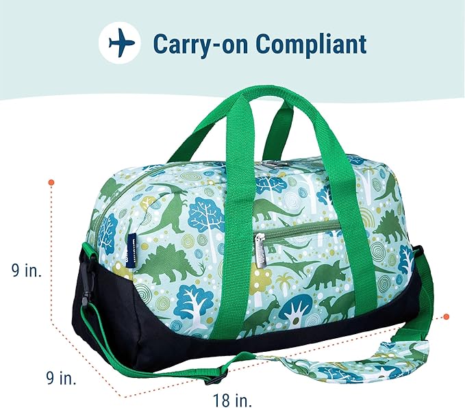 Wildkin Kids Overnighter Duffel Bag – Carry-On Size, Ideal for School & Sleepovers – Dinomite Dinosaurs