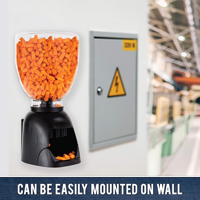 Foam Ear Plugs Dispenser Wall Mount - Bulk Refillable Ear Plugs 500 Pair - High Decibel Industrial Safety Sound Blocking Ear Plugs