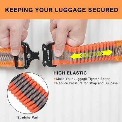 Vigorport Luggage Straps for Suitcases 2 Pack, Heavy Duty Metal Buckle Luggage Belt Strap, TSA Approved Suitcase Belt, Stretchable Travel Strap for Luggage (Orange, 72''L & 79''L)
