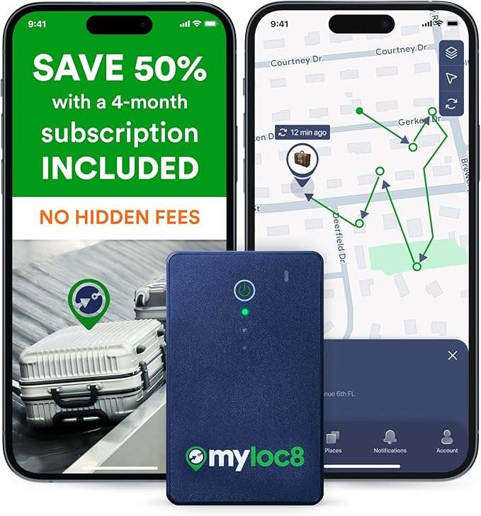 GPS Luggage Tracker for Suitcases TSA Approved, Android & iOS Compatible - Real-Time Tracking Device for Travel - Smart Tag with Bag Opening Alert - Long Battery Life (4-Mo Subscription Included)