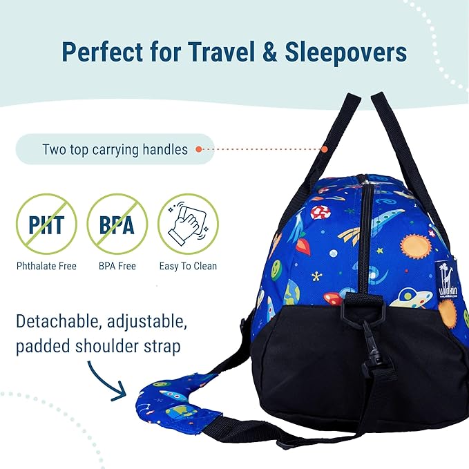 Wildkin Kids Overnighter Duffel Bag – Carry-On Size, Ideal for School & Sleepovers – Out of this World
