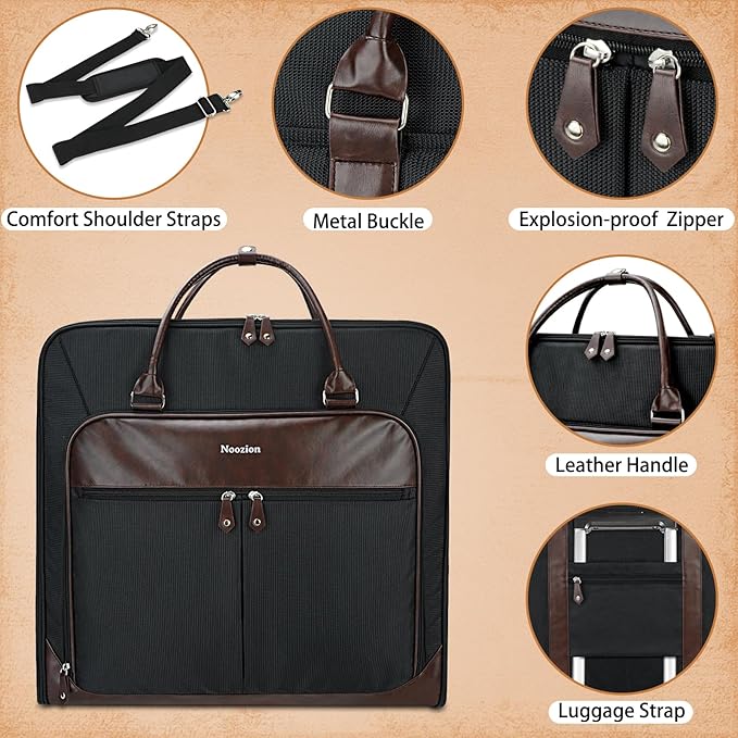 Garment Bag Travel Large Leather Carry On Suit Bag with Strap for Business Hanging Suitcase Luggage Bags for Men Women (Black)