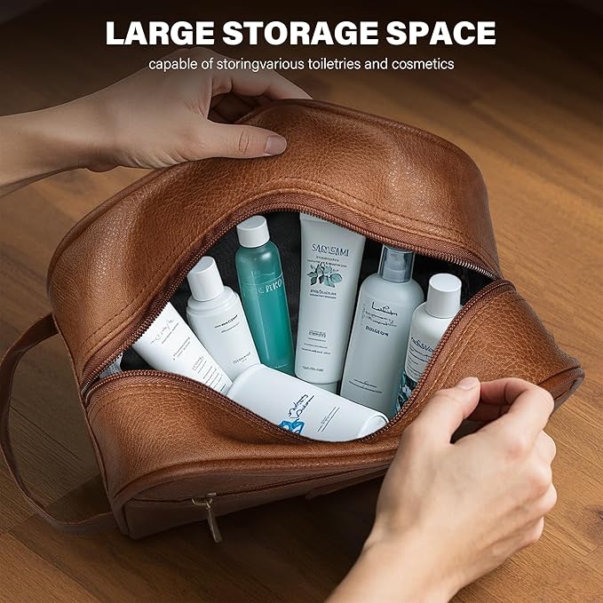 Lee Toiletry Bag for Men, PU Leather Travel Dopp Kit, Water-Resistant Men's Shaving Kit Bathroom Organizer, Gifts for Men