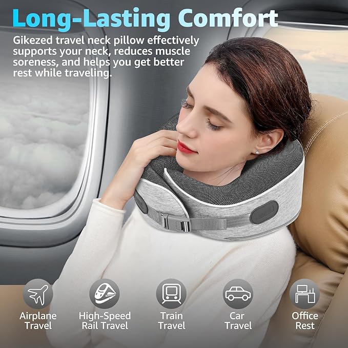 Travel Pillows for Airplanes Ergonomic Memory Foam Neck Pillow for Travel - 360° Head & Neck Support for Sleeping on Flights, Cars, Trains & Office (Gray-1)