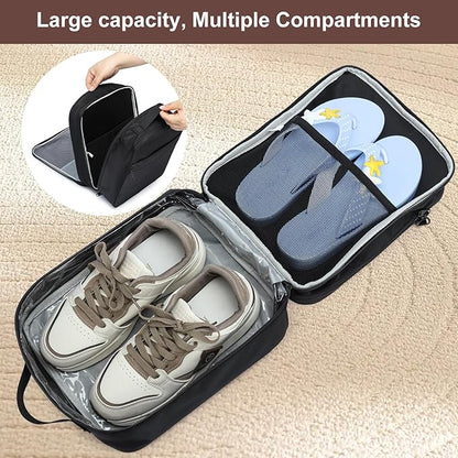 2 Layers Travel Shoe Bag, Portable Shoe Bags Hold 2 Pair Of Shoes, Water-Resistant Shoe Storage Pouch For Travel (Black, 2 Pack)