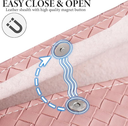 Pill Organizer,LIZIMANDU Weekly Travel Pill Case Box Medication Reminder Daily AM PM, Day Night 7 Compartments,for 4 Times A Day, 7 Days a Week-Includes Leather PU Carrying Case (1-Weave Purple)