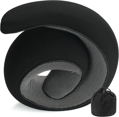 REDOFF®Travel Pillow for Neck Support, Memory Foam Neck Pillow for Airplane, Car, Office - Adjustable Strap with Magic Tape, Breathable & Portable with Storage Bag，It's Good to give Gifts.（Black）