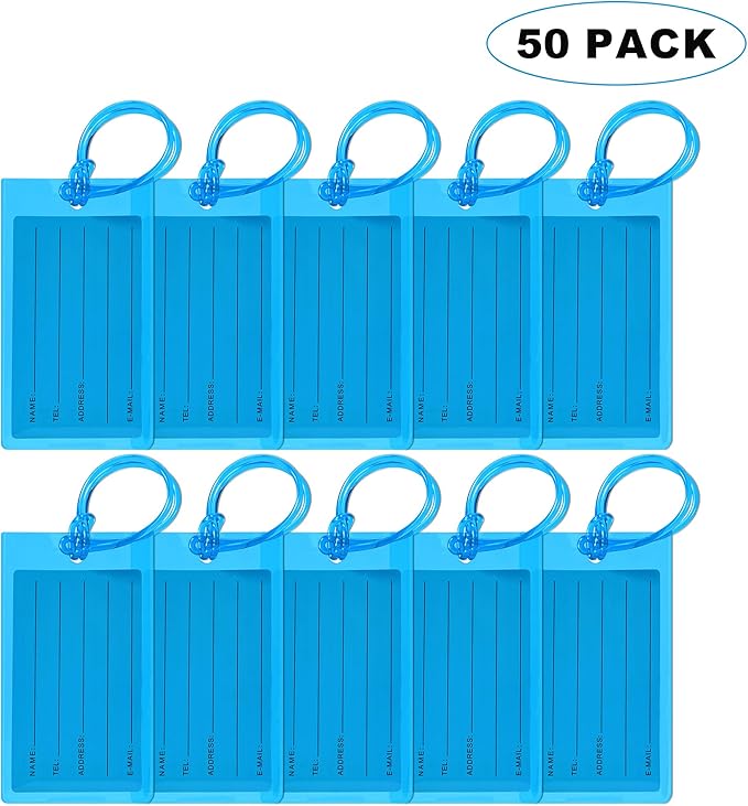 50 Pack Luggage Tags for Suitcases, Airplane Travel Essentials for Flying, International Travel Must Haves, and Luggage Accessories by Sodsay