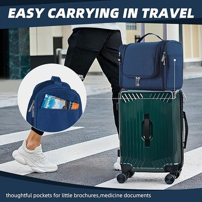 Buruis Large Toiletry Bag for Women and Men, Hanging Travel Bag for Makeup, Cosmetics, Shaving, Toiletries, Water-Resistant Dopp Kit for Gym, Camping, or Daily Use, Blue