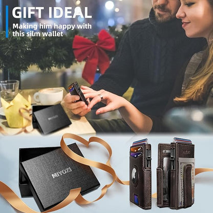 Airtag Wallet for Men,with Money Clip 10 Cards Metal Case Smart Slim Pop Up Credit Card Holder Flip with Magnetic Closure RFID Blocking wallet with Gift Box