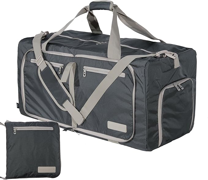 LEGEND 80L Foldable Duffle Bag for Travel - Packable Duffle Bags w/Shoe Compartment - Tear Resistant Collapsible Duffel Bags for Traveling - Lightweight Folding Duffel Bag for Men & Women -Dark Gray