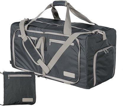 LEGEND 80L Foldable Duffle Bag for Travel - Packable Duffle Bags w/Shoe Compartment - Tear Resistant Collapsible Duffel Bags for Traveling - Lightweight Folding Duffel Bag for Men & Women -Dark Gray