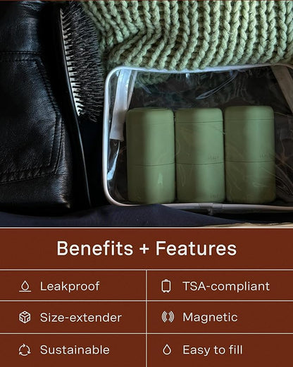 Cadence Extender - Add On to Any Flex Magnetic Containers with Lids,Extension to Travel Bottles for Toiletries - Carry On Travel Essentials For Women/Men - Adds Additional 1.43 fl oz - 3pk, Eucalyptus