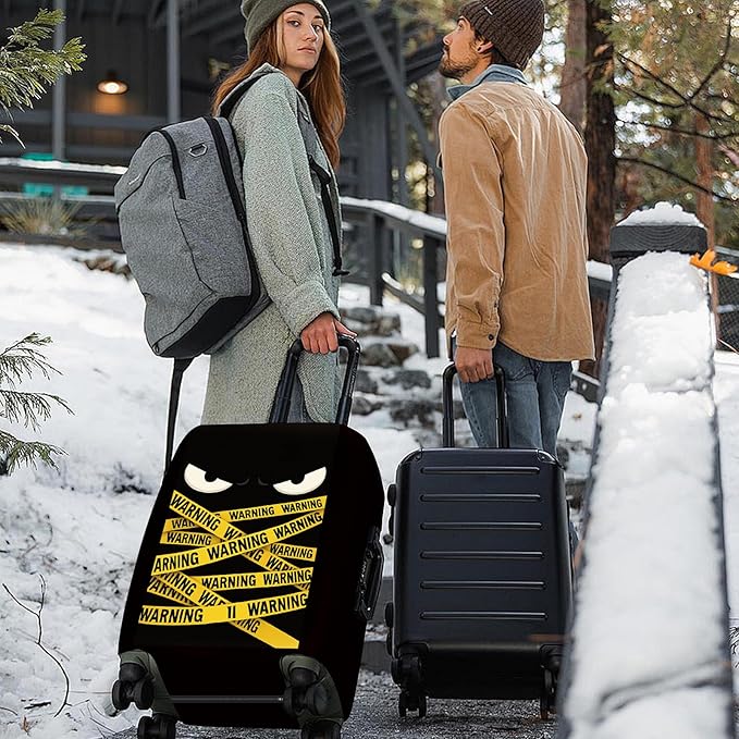 ANNA QUEEN Warning Tape Luggage Cover, Funny Eyes and Yellow Tape Design Suitcase Protector, Stretchable Washable Travel Sleeve for 28-30 Inch Luggage