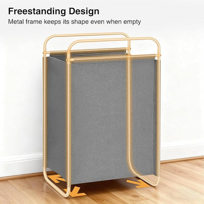 STO STO Laundry Hamper, 75L Laundry Basket with Coated Fabric Bag, Lightweight Portable Dirty Clothes Hamper, Laundry Bin with Metal Frame for Laundry Room, Bedroom, Closet and Dorm, Gray Fabric