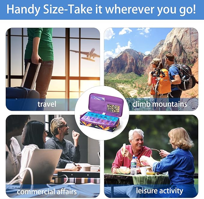 Weekly Pill Organizer 2 Times a Day, Zumd Pill Box 7 Day with Cute Quilted Fabric Zipper Case, Travel Pill Case Am Pm for Vitamin Medicine Organizer