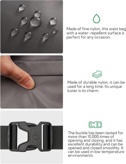 WATERFLY Fanny Pack Waist Packs: Large Crossbody Fanny Packs for Women Men with 5 Zipper Pockets Adjustable Strap Waist Bags Hip Pack for Traveling Cycling Running Hiking-Gray