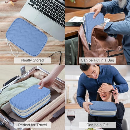 FYY Electronic Organizer, Large Travel Cable Organizer Bag Pouch Electronic Accessories Carry Case Portable Waterproof Double Layers All-in-One Storage Bag for Cable, Cord, Charger, Pattern Blue