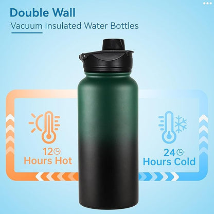 VEGOND 32 oz Insulated Water Bottle Bulk Stainless Steel Metal Water Bottles with Leak Proof Straw Lid & Spout Lid, Wide Mouth Double Walled Vacuum Travel Sports Bottle, 8 Pack