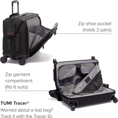 TUMI - Alpha Garment 4 Wheeled Carry-On - Garment Compartment Fits 6 Suits or Dresses - Carry On Luggage for Travel - Black