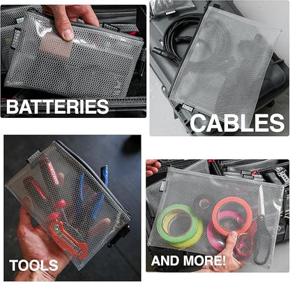 GOBAGS Air Production Large Clear Zipper Pouch (4‑Pack) – Cable Organizer & Travel Gear Bag for Electronics, Camera Accessories, Tool Pouch & Small Tech Storage