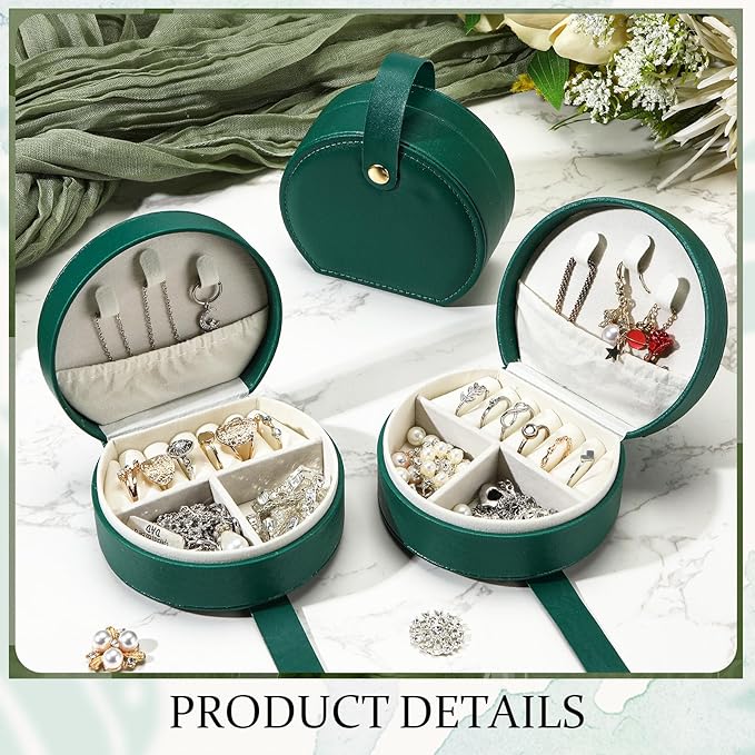Weysat 12 Pack Travel Jewelry Case Mini Leather Bridesmaid Jewelry Gift Box Bulk Small Earring Storage Organizer (Dark Green)