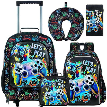 UFNDC 5PCS Kids Luggage for Boys, Game Rolling Suitcase with Wheels, Travel Carry-On for Children Toddler Elementary