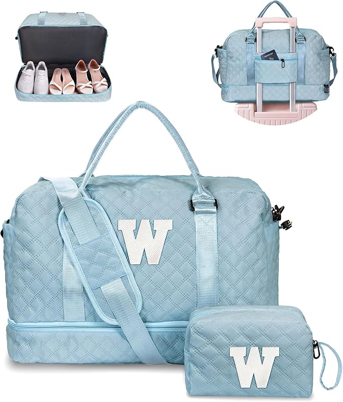 Weekend Bag | Personalized Monogram & Wet Pocket | Lady's Overnight Travel Carrier with Makeup Bag as Gift