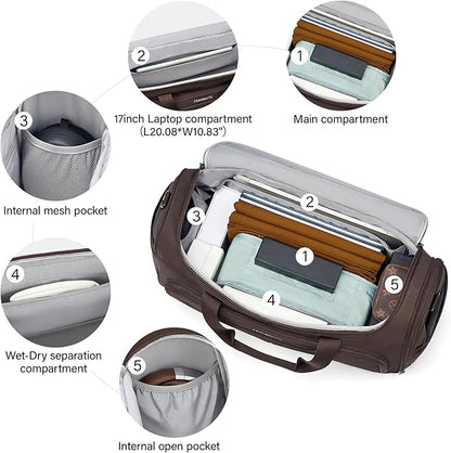 Hanke Carry On luggage Bags for Travel, Large Foldable Duffle Bag for Travel, Softside Lightweight Travel Bag Carry On Bags for Airplanes Women, Travel Tote Bags for Women Men.（Coffee）