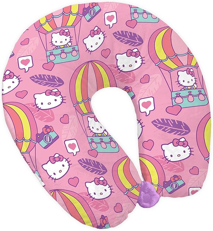 Northwest Sanrio Hello Kitty Pretty Popular Travel Neck Pillow, U-Shaped Plush Cushion for Airplane, Traveling, Car, 12x13 inches