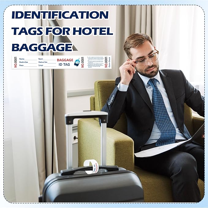 1000 Luggage Tags Hotels Baggage Claim Check Tags with Transfer Tape Serial Numbering (1-1000) Paper Luggage Tags Hotel Luggage Claim Bag Tags Claim Tickets for Hotel Luggage Identification (1)