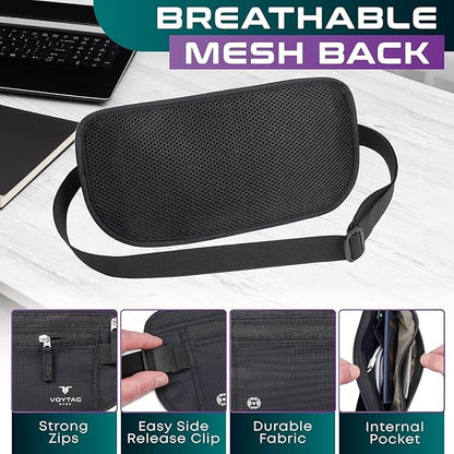 Travel Money Belt & Passport Holder - RFID Blocking Slim Travel Wallet & Fanny Pack for Men and Women - Essential Travel Pouch for Cash, Credit Cards, and Documents (Grey)