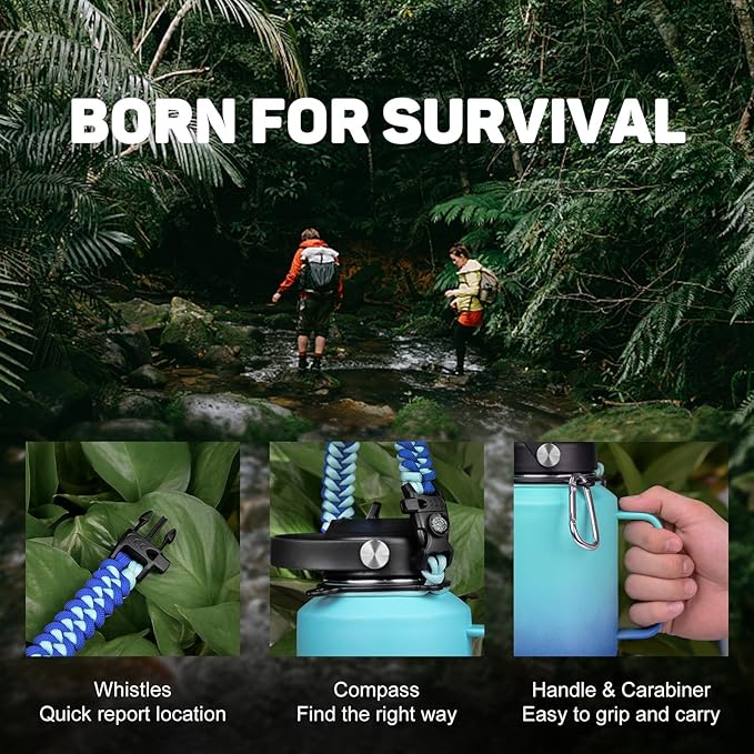 Water Bottle 40oz, Insulated Water Bottle with Handle & Straw Lids, Stainless Steel Water Bottle Fits in Any Car Cup Holder, Travel Cup Double Wall BPA-Free Leak-proof to Keep Cold &Hot