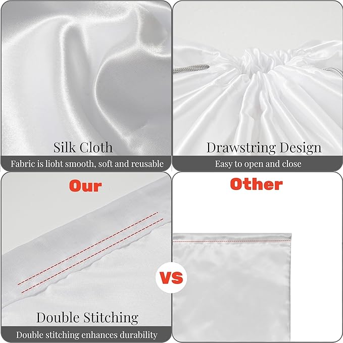 12 Pack Dust Bags for Handbags, Silk Cloth Bag With Drawstring Large Travel Storage Pouch for Handbag Purse Shoes Boots