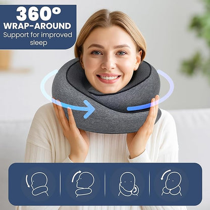Upgraded Memory Foam Travel Neck Pillow for Airplane – New Ergonomic Wrap-Around Design with Adjustable Strap, Washable Cover, Carry Bag & Sleep Mask – Premium Travel Essentials for Men & Women