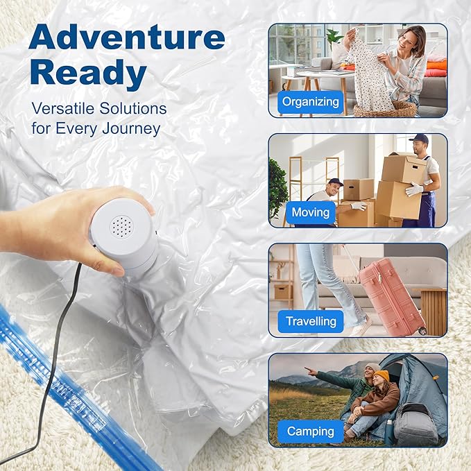 HOUSE DAY 10 Medium Vacuum Seal Bags For Clothing Travel, 80% Space Saving Travel Vacuum Bags with Electric Pump, Vacuum Storage Bags For Clothes, Blankets, Moving, Camping, Toys, Reusable & Durable