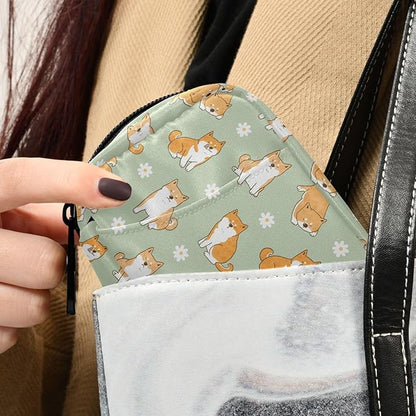 Fustylead Cute Cartoon Shiba Inu Dog and Daisy Flower Pill Organizer Travel Portable Zipper Cloth Bag for Holding Weekly Supplements Vitamins and Fish Oils